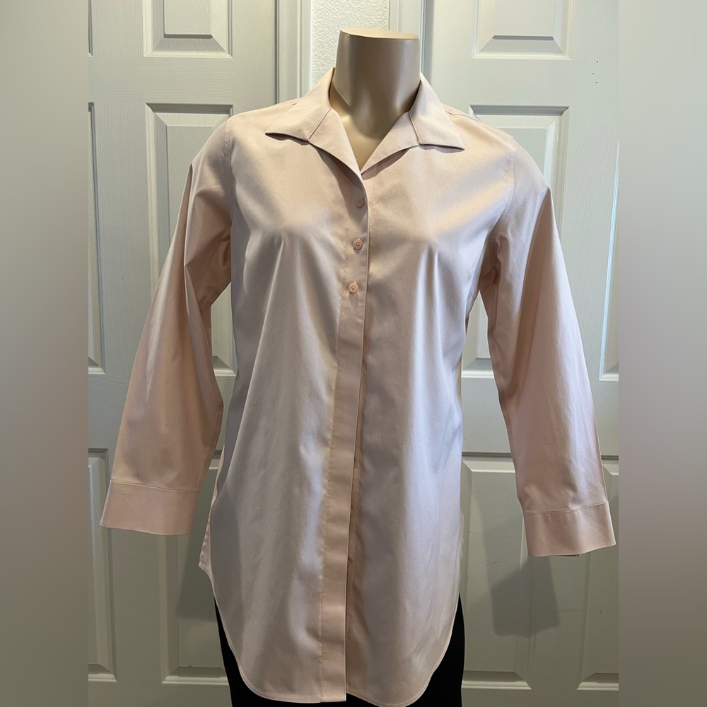 ***S O L D*** Light Pink No Iron Tunic Length Button Down Shirt